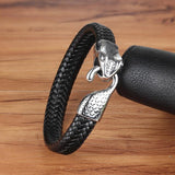 Snake Head Leather Bracelet & Bangle Stainless Steel Men's Lucky Jewelry