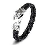 Snake Head Leather Bracelet & Bangle Stainless Steel Men's Lucky Jewelry