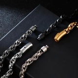 Men Stainless Steel Linking Chain Bracelet GoldBlack Punk Jewelry