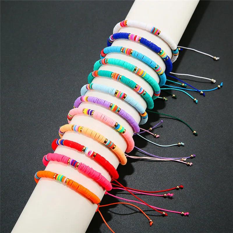 Soft Clay Disc Bead Bracelet Set Boho Rope Bracelets for Women