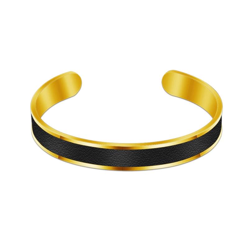 Men Leather Bracelet Stainless Steel Cuff Bangle Gift for Boyfriend Husband