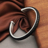 Men Leather Bracelet Stainless Steel Bangle