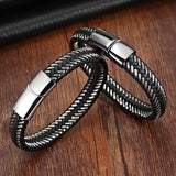 Adjustable Brown Staggered Stitching Men Bracelet Titanium Gift