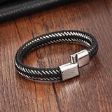 Adjustable Brown Staggered Stitching Men Bracelet Titanium Gift