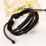 Women Men Silver Stainless Steel Leather Bracelets Jewelry Gift
