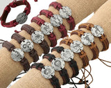 Women Men Silver Stainless Steel Leather Bracelets Jewelry Gift