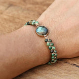 Labradorite African Jasper Braided Bracelet Boho Charm Wrap Bangle