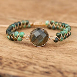 Labradorite African Jasper Braided Bracelet Boho Charm Wrap Bangle