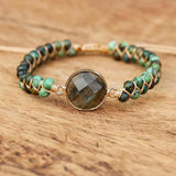 Labradorite African Jasper Braided Bracelet Boho Charm Wrap Bangle