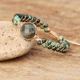Labradorite African Jasper Braided Bracelet Boho Charm Wrap Bangle