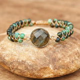 Labradorite African Jasper Braided Bracelet Boho Charm Wrap Bangle