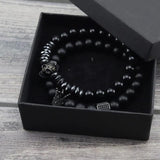 Natural Stone Beads Bracelet with CZ Crown and Skull Charms for Men
