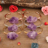 Women Quartz Crystal Cuff Bracelet Amethysts Chunky Beads Bangle