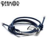 316L SS Fishing Hook Male Charms Bangle with Leather Rope Bracelet