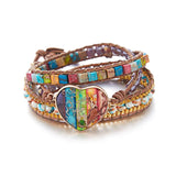 Vintage Chakra Heart Shape Wrap Stone Beads Bracelet