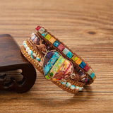 Vintage Chakra Heart Shape Wrap Stone Beads Bracelet