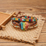 Vintage Chakra Heart Shape Wrap Stone Beads Bracelet