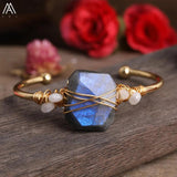 Labradorite Stone Slab Copper Wire Cuff Bracelets