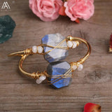 Labradorite Stone Slab Copper Wire Cuff Bracelets