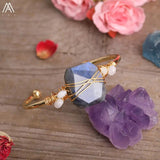 Labradorite Stone Slab Copper Wire Cuff Bracelets