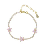 Tennis Chain Bracelet Filled Pink Tophus Purple Flower Romantic