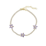 Tennis Chain Bracelet Filled Pink Tophus Purple Flower Romantic