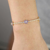 Tennis Chain Bracelet Filled Pink Tophus Purple Flower Romantic