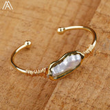 Pearl Beads Open Cuff Bangle Pearl Bracelet Wire Wrapped Copper Bracelet