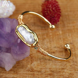 Pearl Beads Open Cuff Bangle Pearl Bracelet Wire Wrapped Copper Bracelet