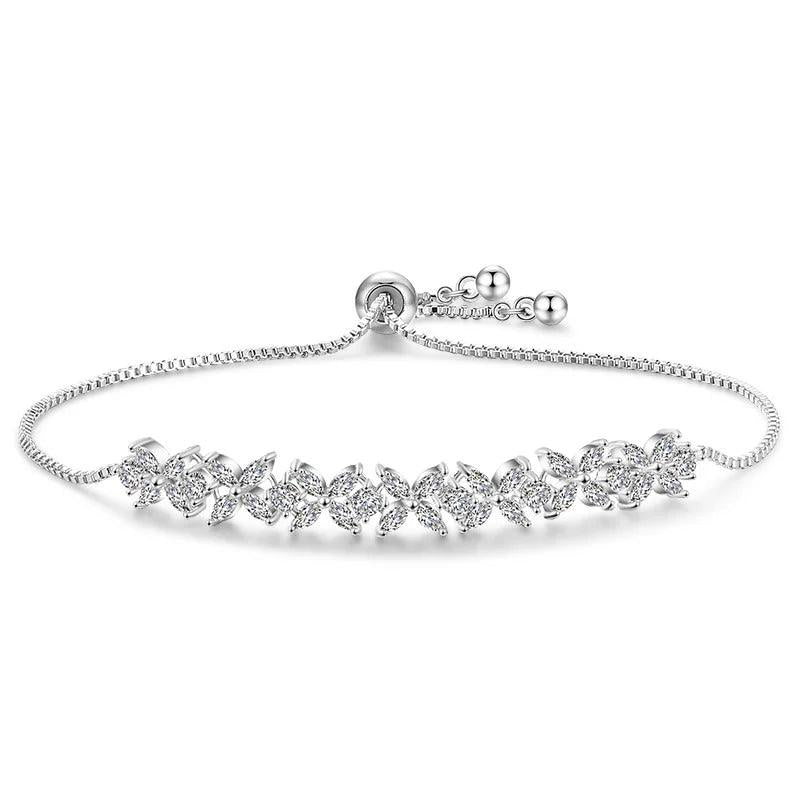 Rose Silver Leaves Adjustable Bracelet Bangle For Women