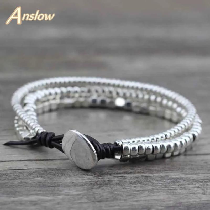 Anslow Antique Silver Plated Leather Bracelet