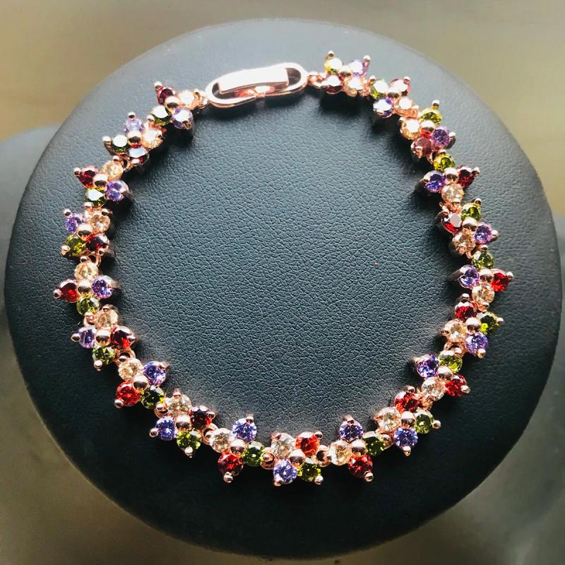 Sparkling Rose Multicolor CZ Flower Women Bracelet Lucky Blossom