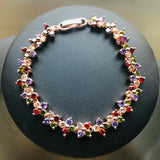Sparkling Rose Multicolor CZ Flower Women Bracelet Lucky Blossom