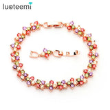 Sparkling Rose Multicolor CZ Flower Women Bracelet Lucky Blossom