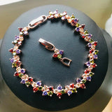 Sparkling Rose Multicolor CZ Flower Women Bracelet Lucky Blossom