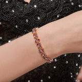 Sparkling Rose Multicolor CZ Flower Women Bracelet Lucky Blossom