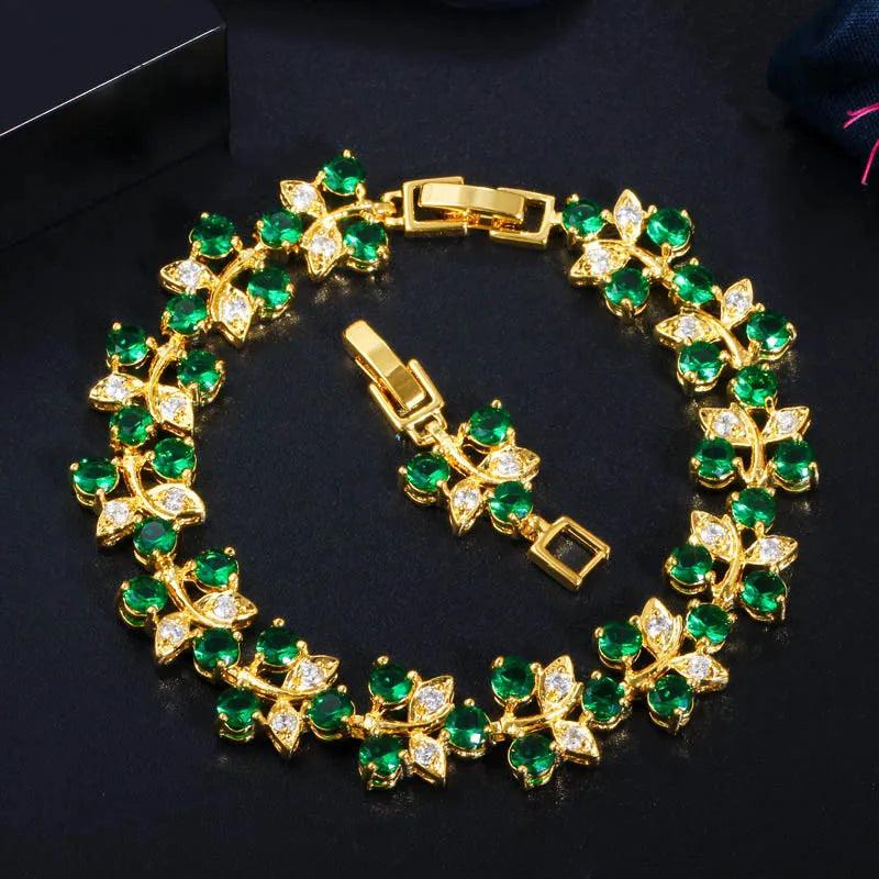 Leaf Indian Yellow Green Zirconia Bracelet Bangle Women Jewelry