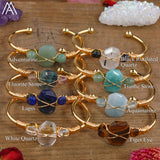 Wire Wrapped Citrine Quartz Chip Beads Cuff Bangle Bracelet
