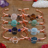 Wire Wrapped Citrine Quartz Chip Beads Cuff Bangle Bracelet