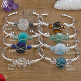 Wire Wrapped Citrine Quartz Chip Beads Cuff Bangle Bracelet