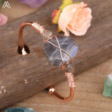 Wire Wrapped Citrine Quartz Chip Beads Cuff Bangle Bracelet