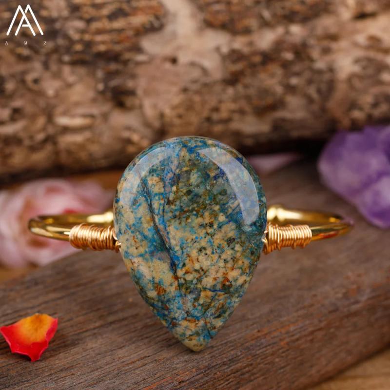 Amethysts Crystal Teardrop Cuff Bracelet Women Agates Jewelry Gift