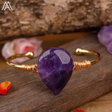 Amethysts Crystal Teardrop Cuff Bracelet Women Agates Jewelry Gift