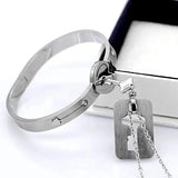 Matching Puzzle Heart Lock Bracelet and Key Pendant Necklace Set