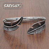 Vintage Feather Open Cuff Bangle Bracelet - Retro Style Rock Jewelry