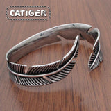 Vintage Feather Open Cuff Bangle Bracelet - Retro Style Rock Jewelry