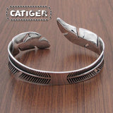 Vintage Feather Open Cuff Bangle Bracelet - Retro Style Rock Jewelry