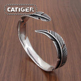 Vintage Feather Open Cuff Bangle Bracelet - Retro Style Rock Jewelry