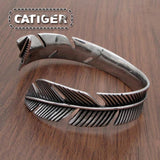 Vintage Feather Open Cuff Bangle Bracelet - Retro Style Rock Jewelry