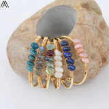 Rainbow Fluorite Stone Chip Beads Cuff Bangles Bracelet